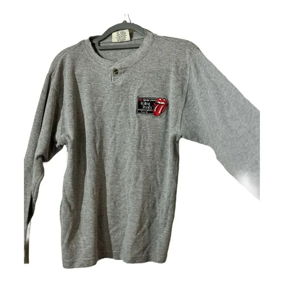 Rolling Stones 97 Bridges to Babylon S Gray Long Sleeve Henley Thermal Shirt - Picture 2 of 10